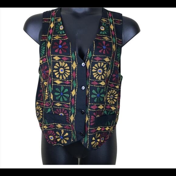 Vintage Jackets & Blazers - PASSPORTS OF PIER 1 IMPORTS Vintage Floral Embroidered Vest Sz One Size